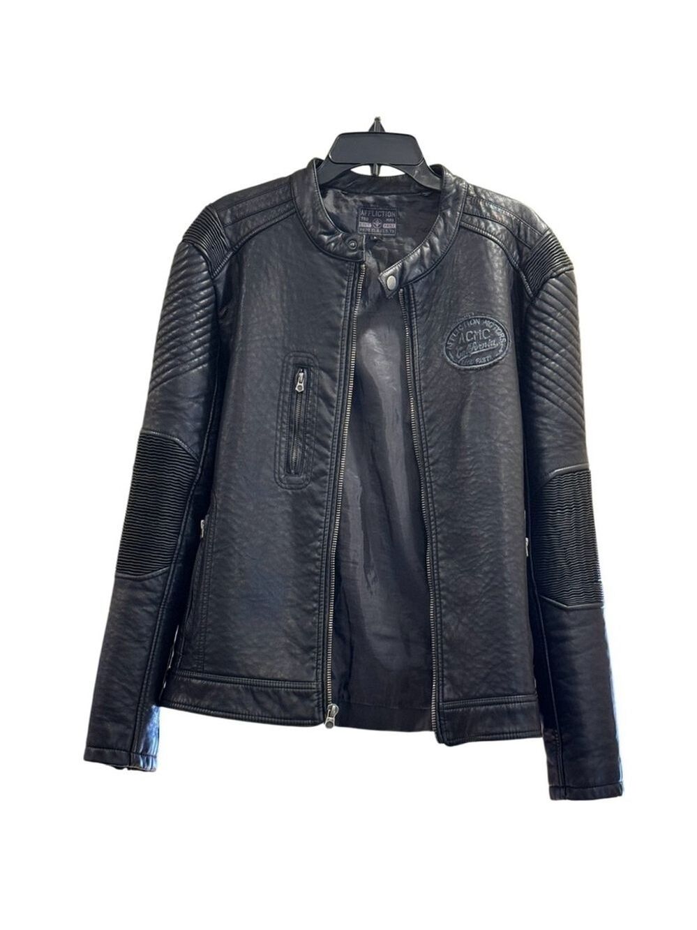 Affliction Black Faux Leather Moto Skull Jacket Large